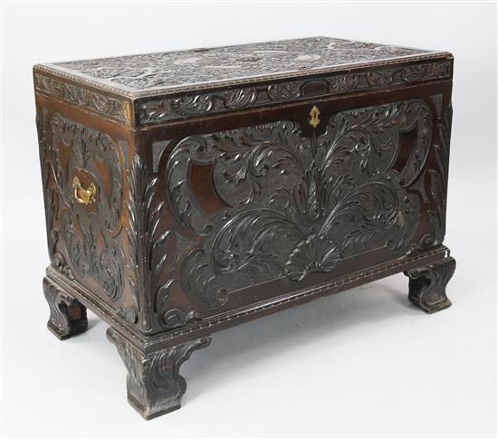 A George III style Irish mahogany silver chest with later foliate carving, W. 3ft 9in. D. 2ft 2in. H. 2ft 8.5in.